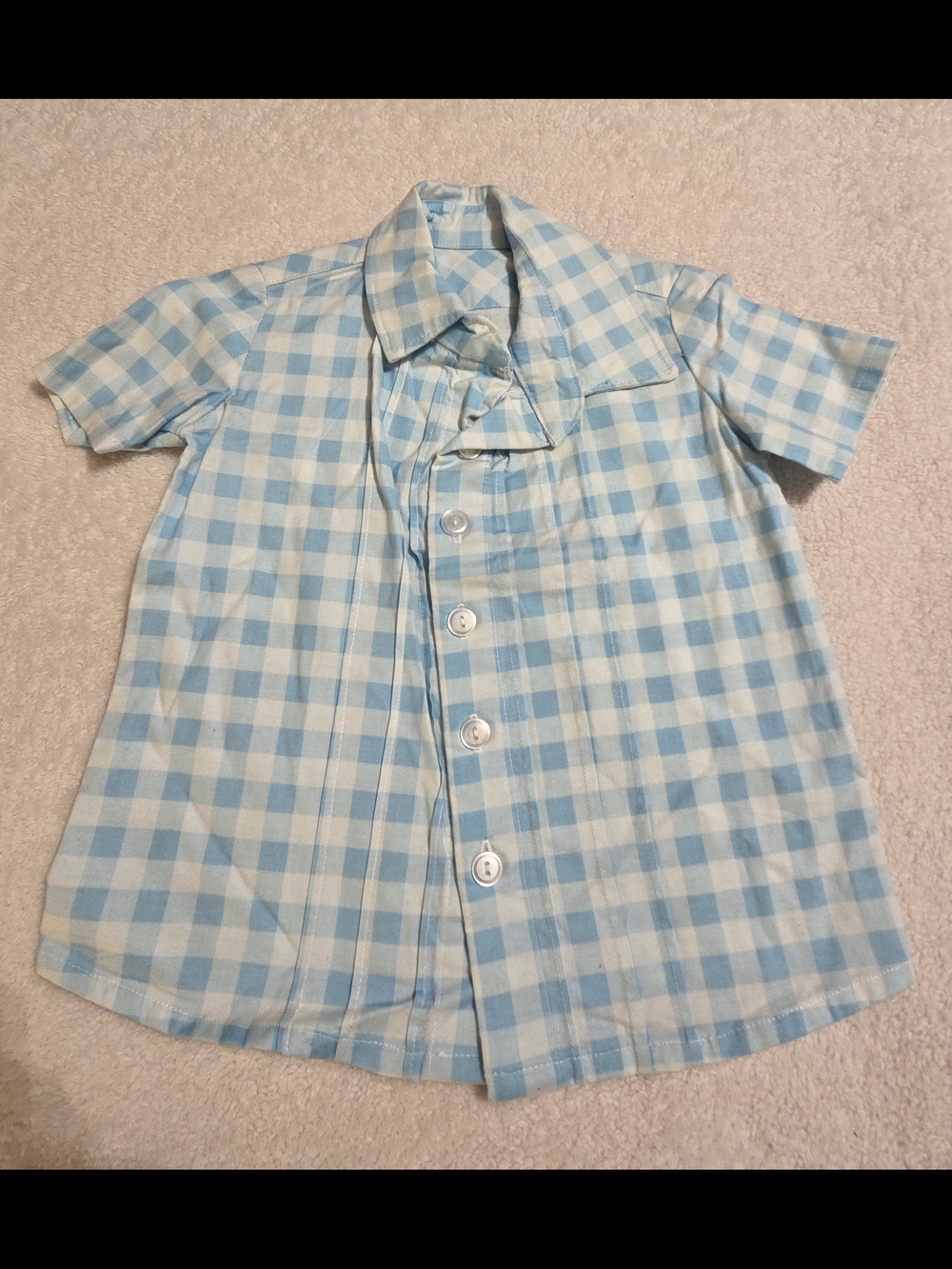 Handmade Boys Blue/White Plaid Shirt (Size 2T)